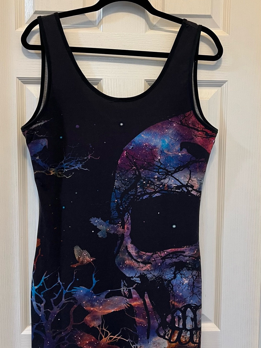 Black Galaxy Skull Print Mini Dress